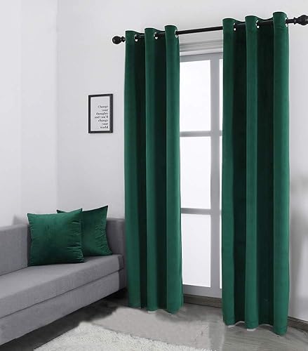 WdFour Cortina de terciopelo de lujo súper suave con 2 fundas de almohada, cortinas de ventana con ojales de eficiencia energética para sala de