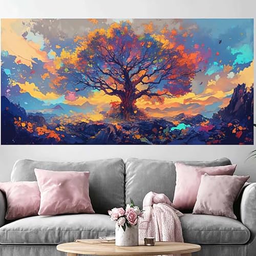 Peinture Diamant Coucher de Soleil pour décorer votre salon | Grand format 70x140cm Arbre de la Vie