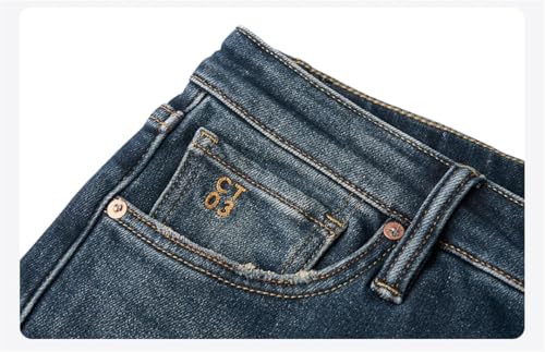 Men Spring Elastic Brushed Liner Fabric Jeans Vingtage Denim Trousers CT03 344