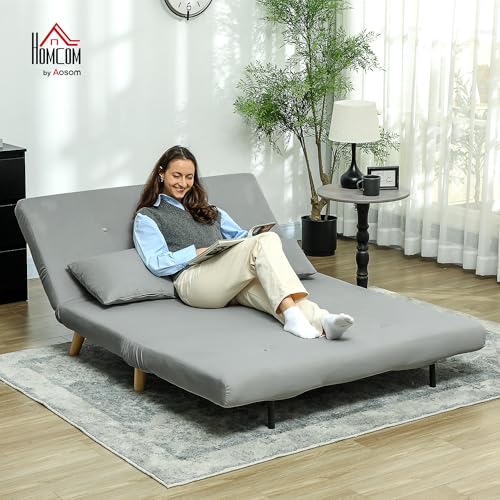 HOMCOM 3 in 1 Schlafsofa 130 x 190 cm Sofa mit Bettfunktion, Klappbar Couch mit Lendenkissen, Samtoptik, Verstellbarer Rückenlehne für Wohnzimmer, Schlafzimmer, Hellgrau