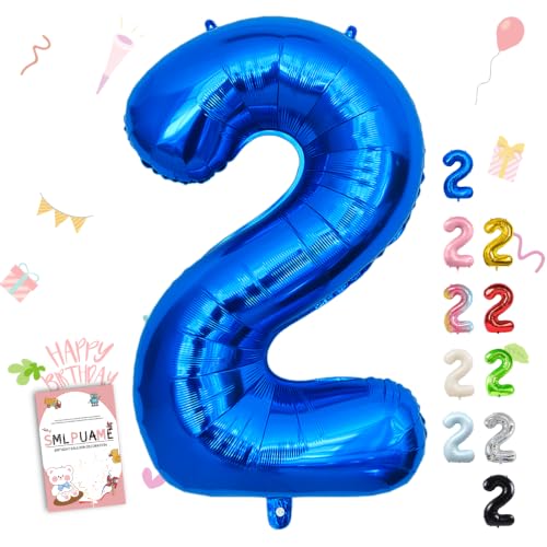 Image of 40 Inch Blue Number 2 Balloon, 2nd Birthday Decoration Boys Girls