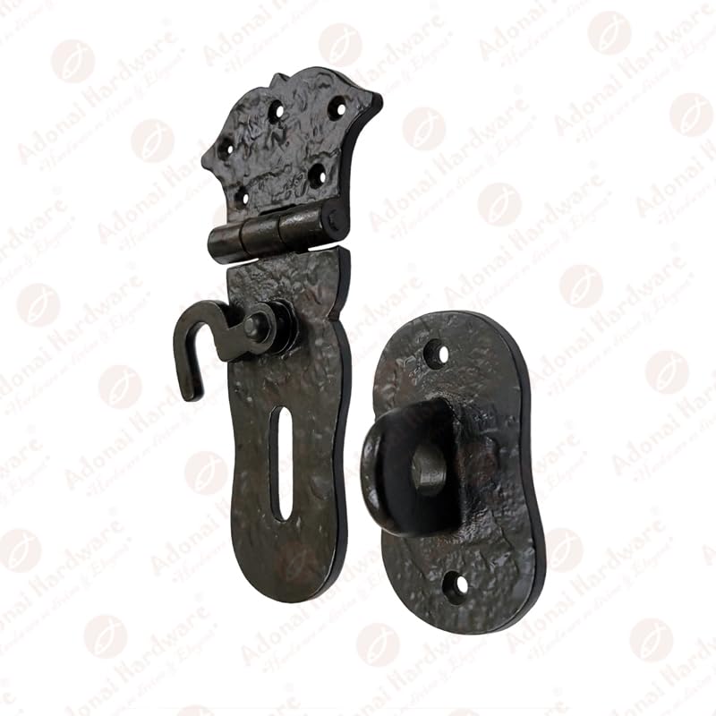 Image of Adonai Hardware inchParan inch Heavy Duty Antique Cast Iron Safety Hasp and Staple with Locking Mechanism (6 inch x 1 Pack, Matte Black) for Vintage Pirates Treasure Chest, Trunks, Wooden Jewelry Box