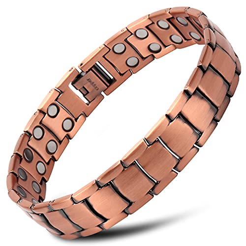 THE NORTH RING® 99.9% Pure Copper Magnetic Bracelet - 3000 Gauss Magnetic Copper Bracelets for Men - Double-Row Strong Magnets Adjustable