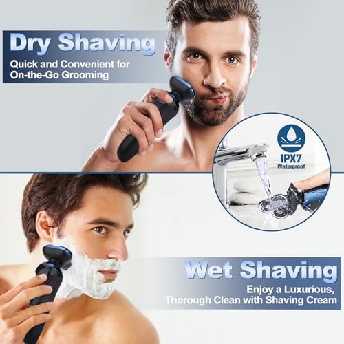 Image of Electric Razor for Men, 3D Floating Heads Waterproof Wet Dry Shaver for Men, LED Display Cordless with Rechargeable Nose Hair Trimmer and Beard Trimmer,Prtable Travel Men's Razors