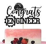 Betalala Congrats Engineer Cake Topper, Future Engineer Decor, Class of 2022 Engineer Graduation Party Decoration Supplies Black Glitter