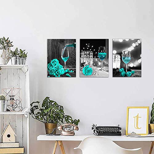 Gubodasol Kitchen Wall Art,Wine Decor For Kitchen Decorations, Wall Black And White Wall Art Modern Turquoise Wall Decor Rose Romantic Dining Room Wall Decorations Artwork For Home Walls Stretched #TOP7
