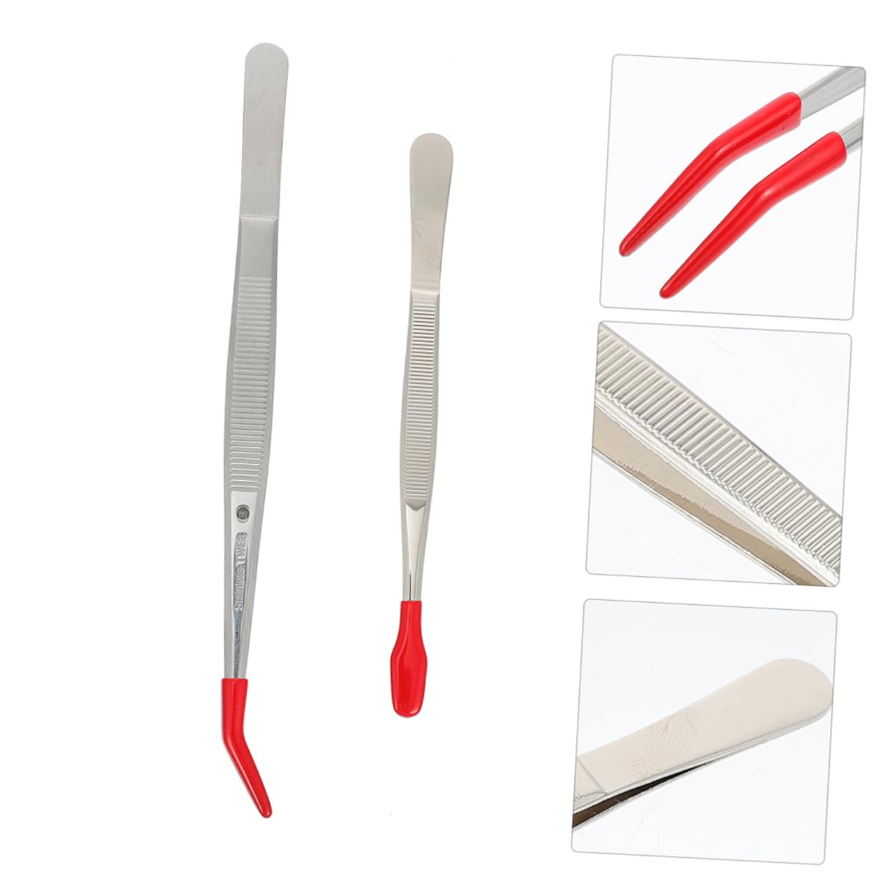 Ipetboom Home Tweezers Tool Set 4pcs Stainless Steel Tweezers Wide Tip Curved Tip