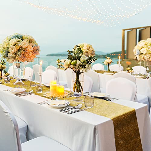 Gold Table Runners Decorative Glitter Metallic Table Runner Roll Fabric Table Decorations Lace Mesh Table Runner With Scissors And Soft Ruler For Wedding Birthday Banquet Christmas (12 Inch X 33 Feet) #TOP6