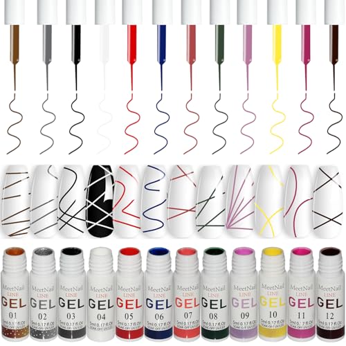 Set de Gel Liner Nail Art 12 Colores Oro y Negro con Pincel Delicado