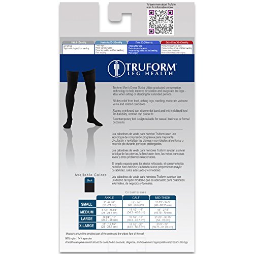 Image of Truform Compression Socks, 20-30 mmHg, Men's Dress Socks, Thigh High Over Knee Length, Black, Large