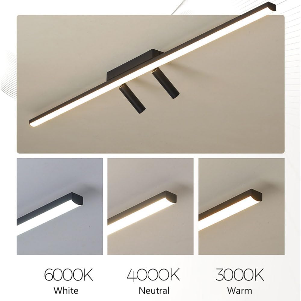 Plafoniera a LED a Striscia Lunga con 2 faretti, apparecchi di Illuminazione lineare Moderni e minimalisti, Lampada da soffitto a Filo per Interni per Camera da Letto, corridoio, Soggiorno, Sala