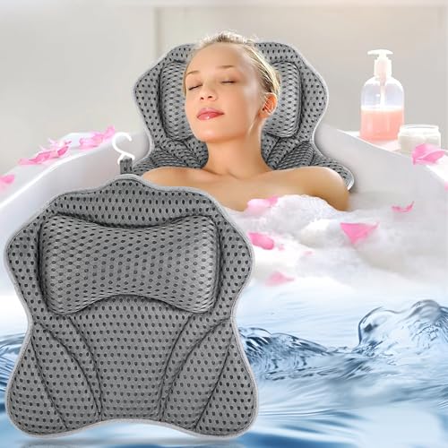 Zikenis Almohada de Baño con 6 Ventosas Antideslizantes, Malla 4D Almohada Bañera para Cuello Ergonómica, Cojin Bañera para Cuello y Espalda, Bañera de Hidromasaje y SPA en Casa