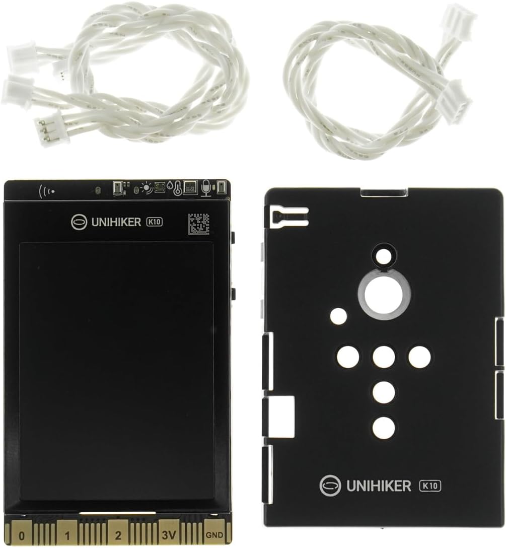 UNIHIKER K10 Starter Kit – AI Coding Board with Protective Case & Sensor Cables | ESP32-S3, Built-in Camera, Color Display, Offline Voice | Graphical and MicroPython Programming for Beginners