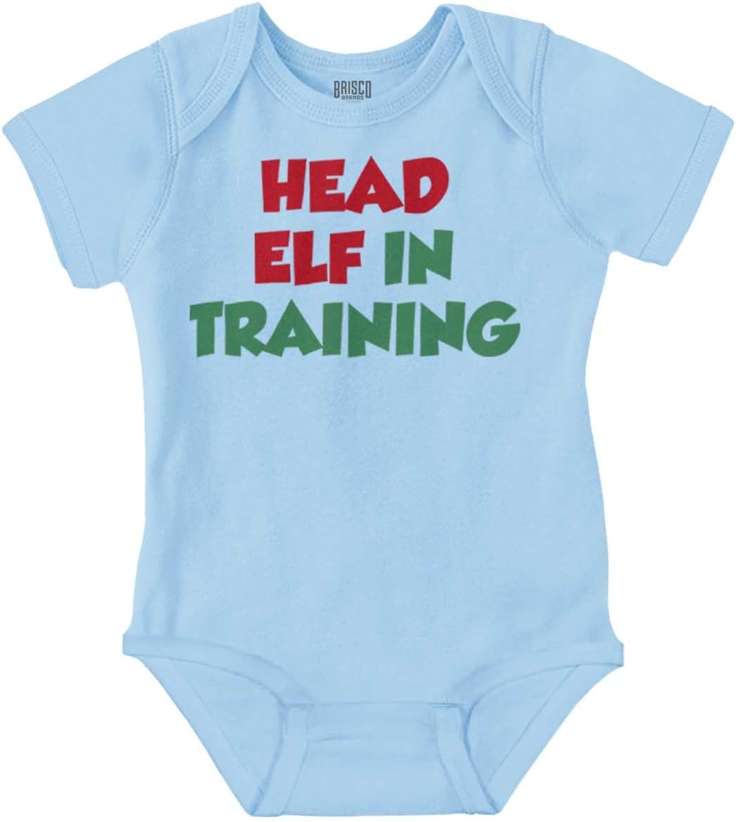 Brisco Brands Christmas Head Elf In Training Baby Romper Boys or Girls