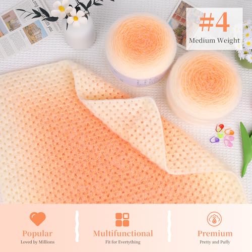 Image of Aeelike Ombre Yarn for Crocheting, 4 PCS Colorful Gradient Yarn #4 Medium, Each 190g(6.7 oz) 400m(437.5 Yards) 71% Acrylic 29% Nynon, Soft Cake Crochet Yarns for Blanket, Scraves, Sweaters, Color M