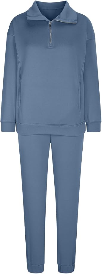 Lastesso Sweatsuits Women 2 Piece Outfit Trendy Quarter Zip Up Sweatshirt Matching Baggy Long Sweatpant Basic Solid Jogger