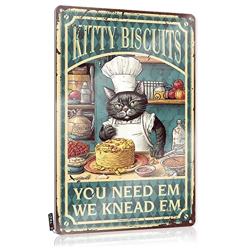 XRTY Stuff For Your Room Kitty Biscuits We Knead Em You Need Em Letrero de metal vintage para decoración del hogar para cocina, decoración de brujas, decoración de metal de estaño, letreros divertidos