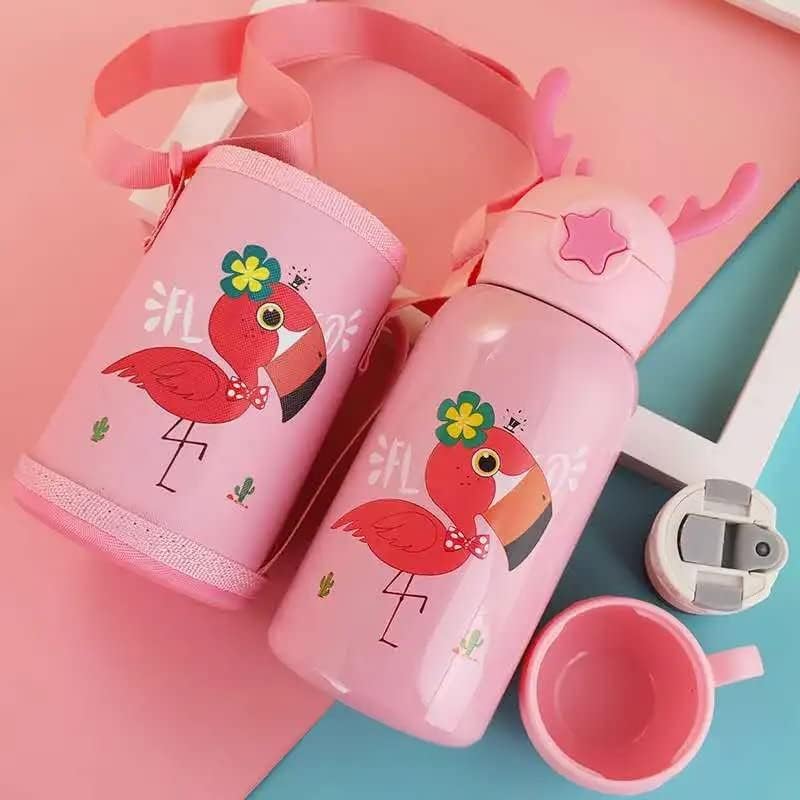 CherryBox Deer Horns Cap - Sipper Water Bottle - Stainless Steel Flask 500 ML Bottle with Double Wall Flask with Straw Insulated (Pink)