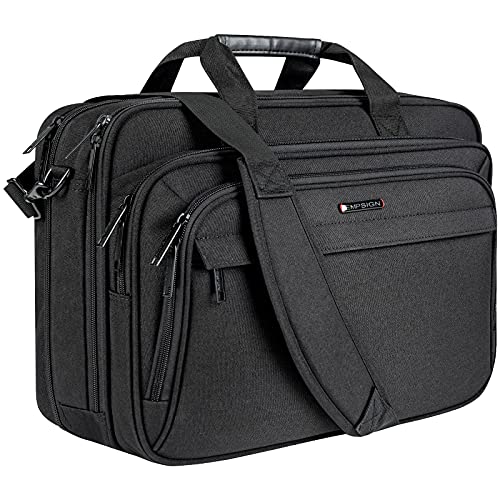 EMPSIGN Laptoptasche für Herren Damen 17,3 Zoll Laptop Aktentasche, Erweiterbare Wasserdichte Umhängetasche Computer Tasche mit RFID-Taschen für Reisen/Business/Schule, Schwarz