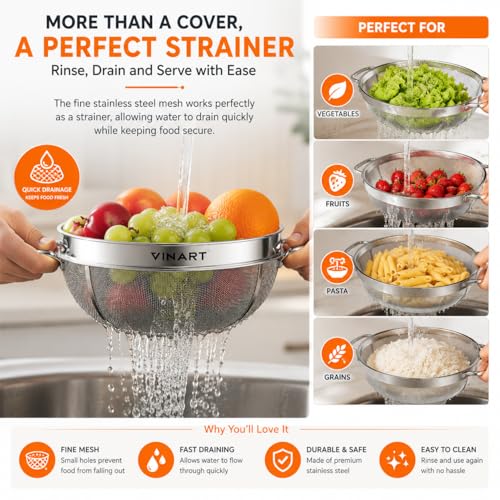 Image of VINART Stainless Steel Fruit Basket with Lid | Fruit & Vegetable Storage Basket for Kitchen & Dining Table (Small + Large)