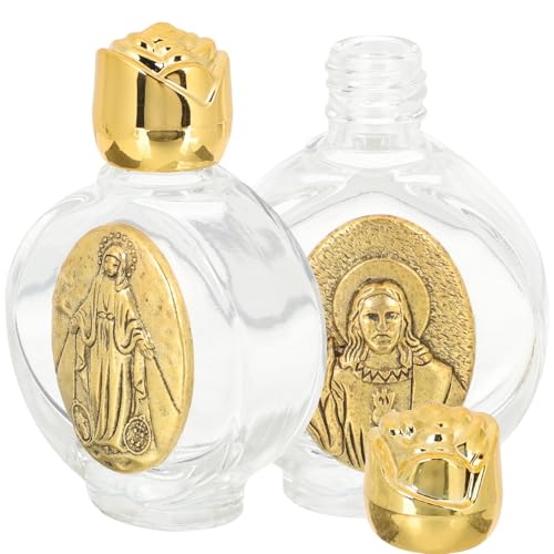 ibasenice Lot de 2 Bouteilles Décoratives en Verre Bouchon de Sécurité Étanche Couleur Or, pour Bénédictions et Communions Style Aléatoire