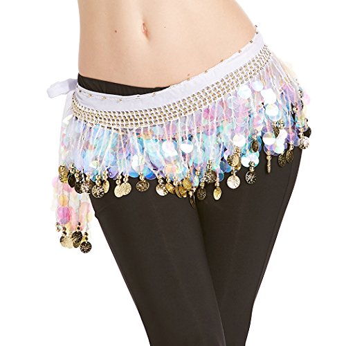 Veni Masee�Pa�uelo profesional para danza del vientre, para cadera, cintur�n, 3filas de monedas de color dorado, mujer unisex, Wei, Talla �nica