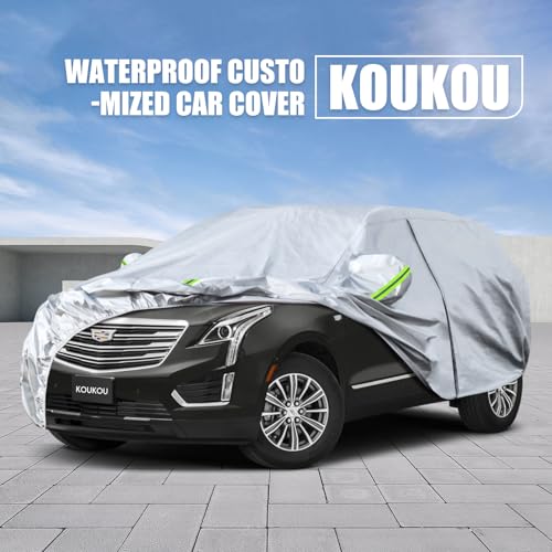 Image of Koukou 6 Layers Car Cover Custom Fit Cadillac XT5 from 2016 to 2025, Waterproof All Weather for Automobiles, Sun Rain Dust Snow Protection.