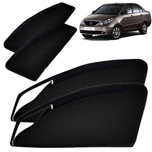 Image of Autofact Magnetic Car Sunshades Compatible with Tata Indigo (Set of 4) - Easy Installation, UV Protection, Keeps Car Cool (Front 2 with Zippers for Easy Access, Rear 2 Without Zippers)