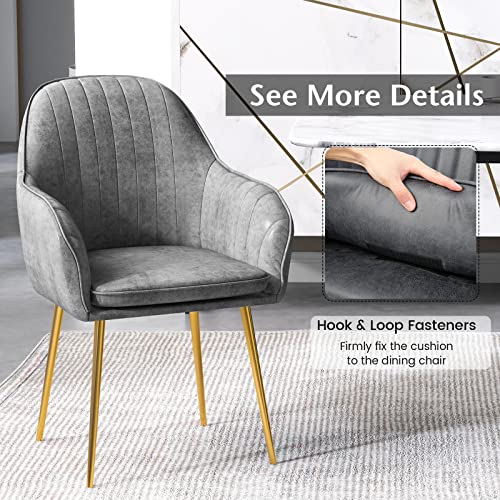 Giantex Modern Dining Chairs Set Of 2 - Upholstered Arm Dining Chair With Steel Legs, Thick Sponge Seat, Non-Slipping Pads, Modern Leisure Chair For Dining Room, Living Room, Bedroom, Dark Grey #TOP7