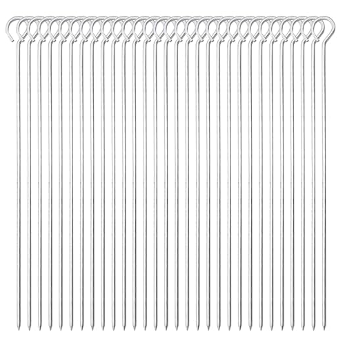 de brocheta de metal,brochetas de metal para brochetas - Juego de 30 brochetas de kebab largas planas de acero inoxidable - Pincho reutilizable de la barbacoa del Bbq del metal de 14 pulgadas para aca