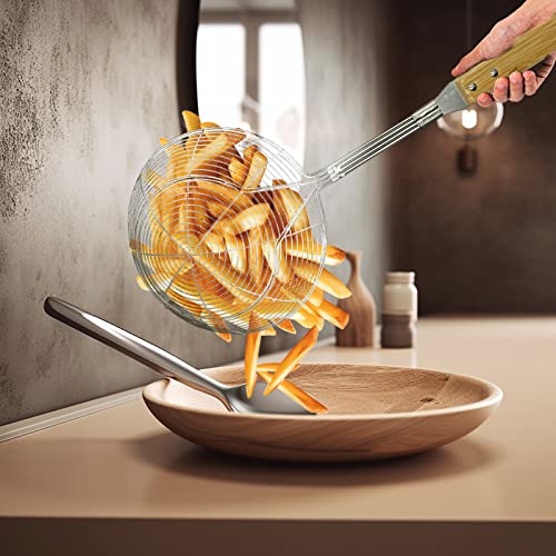 Vivicreate 7 Inch Diameter Fine Mesh Strainers Bamboo Handle Premium Stainless Steel Colanders Spider Strainer Sifter Skimmer Spoon Perfect For Sift Strain Vegetables Pastas Tea #TOP1
