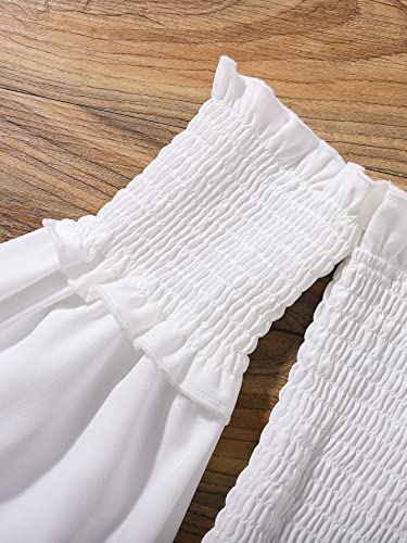 SHENHE Girl's Cold Shoulder Shirred Crop Tops Flounce Long Sleeve Frill Trim Blouses4