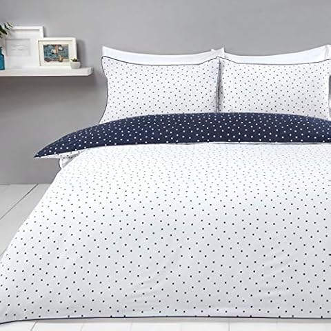 Sleepdown Duvet Cover Set - Navy White - Mini Polka Dots - Geometric Reversible Quilt Cover Easy Care Bed Linen Soft Cosy Bedding Sets with Pillowcases - Double (200cm x 200cm) Cover