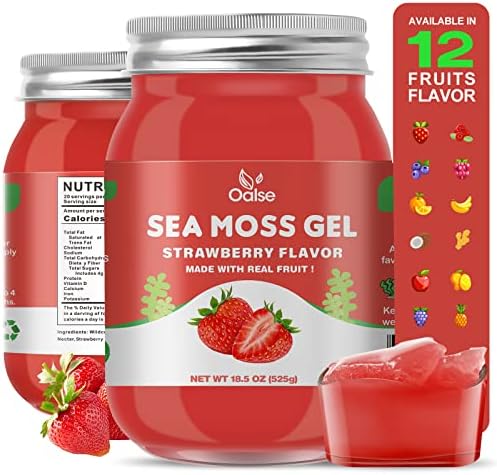 OALSE (18.5 OZ) Organic Sea Moss Gel Strawberry Flavor - Natural Seamoss Gel with 92 Minerals and Vitamins - Non-GMO, Gluten-Free, Vegan - Immune Defense Thyroid Digestive Support
