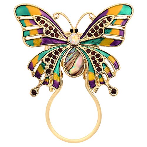 Image of Enamel Colorful Butterfly Abalone Shell Crystal Magnetic Eyeglass Holder Brooch and Pin