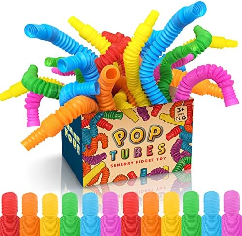 Mini Pop Tubes Fidget Toy 24 Pack, Sensory Stretch Tubes Kit Stress Relief Toys for Kids, Fun Pop Tubes Bulk, Classroom Party Favors Prizes, Birthday Party Supplies,Fine Motor Skills for Toddlers