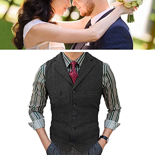 Mens Formal Casual Herringbone Tweed Suit Vest Groomsman Lapel Vintage Jacket Dress Waistcoat for Work Party XS-5XL (Color : Brown, Size : 5X-Large)3