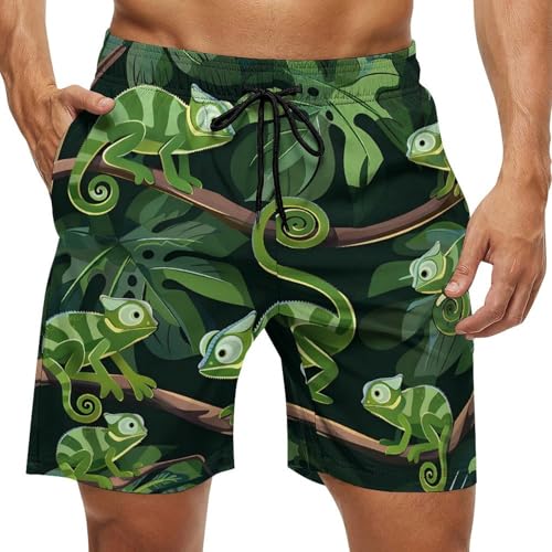 Cute Chameleon Men's Swim Trunks Breathable Bathing Suit Swimming Board Shorts Hawaiian Beach Swimwear