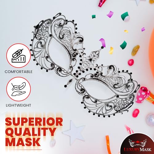 Image of Masquerade Mask for Women with Rhinestones - Elegant Metal Half Face Mask for Masquerade Parties, Mardi Gras, & Themed Events