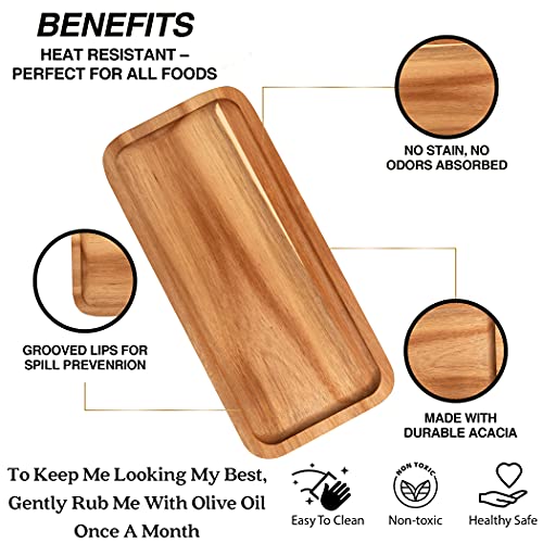 Globoid Acacia Wooden Platters For Food & Decor, Wooden Serving Board & Platter, Wood Serving Trays & Plates, 13' X 6' Flatbread Plate, Wood Plate Set Of 3 Food Platter #TOP1