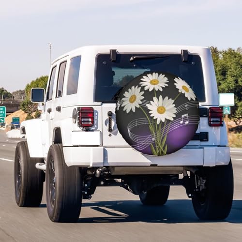 Image of Delerain Spare Tire Cover Music Notes Daisy Flowers Wheel Covers Waterproof Dust-Proof UV Sun Universal Fit for RV Trailer RV SUV Truck and Many Vehicle (18 Inch for Diameter 32 inch-34 inch)