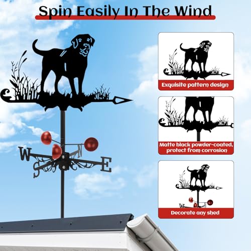Domigard Dog Metal Weather Vane, Personalized Weathervane Wind Direction Indicator, Weather Vanes Roof Mount, Wind Vane Outdoor Decor for Farmhouse Yard Chicken Coop Cupolas, Housewarming Gifts