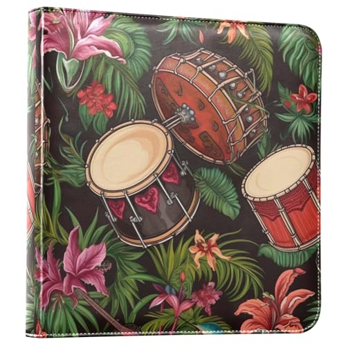 Álbum de Fotos Autoadhesivo DIY Scrapbook Cinco De Mayo con Tambores y Flores Tropicales, Encuadernador de 3 Anillos, 40 Páginas, 8x10 para Memorias miniatura 1