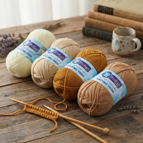 Image of ProKart - 4 Ply Plush & Cuddly for Knitting & Crochet | Pastel Yarn for Baby Toys & DIY Crafts | 100g, Pack of 4 (Cream /Off-White, Sand, Peanut, Sand Brown)