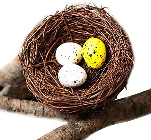 VOVCIG Artificial Bird Nest, Bird Nest With Artificial Bird Eggs, Country Style Simulation Twig Bird Nest for Handmade Easter Rattan Nest Creative Decoration for Home Garden(10~12 cm)