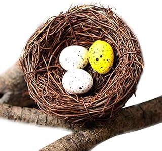 VOVCIG Artificial Bird Nest, Bird Nest With Artificial Bird Eggs, Country Style Simulation Twig Bird Nest for Handmade Easter Rattan Nest Creative Decoration for Home Garden(10~12 cm)