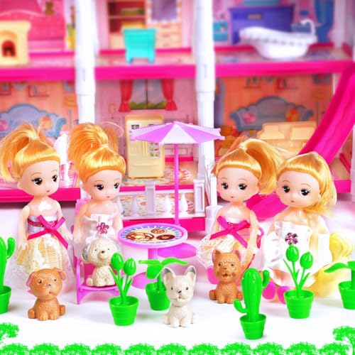 Vatos VL-1239-9 Dollhouse For Girl,5 Story 17 Rooms Luxury Pink Dollhouse thumb #3