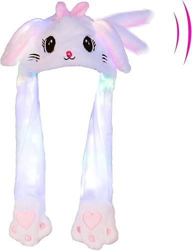 GADMEXILY Sombrero de orejas LED que brilla en movimiento, sombrero de peluche para saltar con orejas de animales, disfraz de Halloween, Navidad,