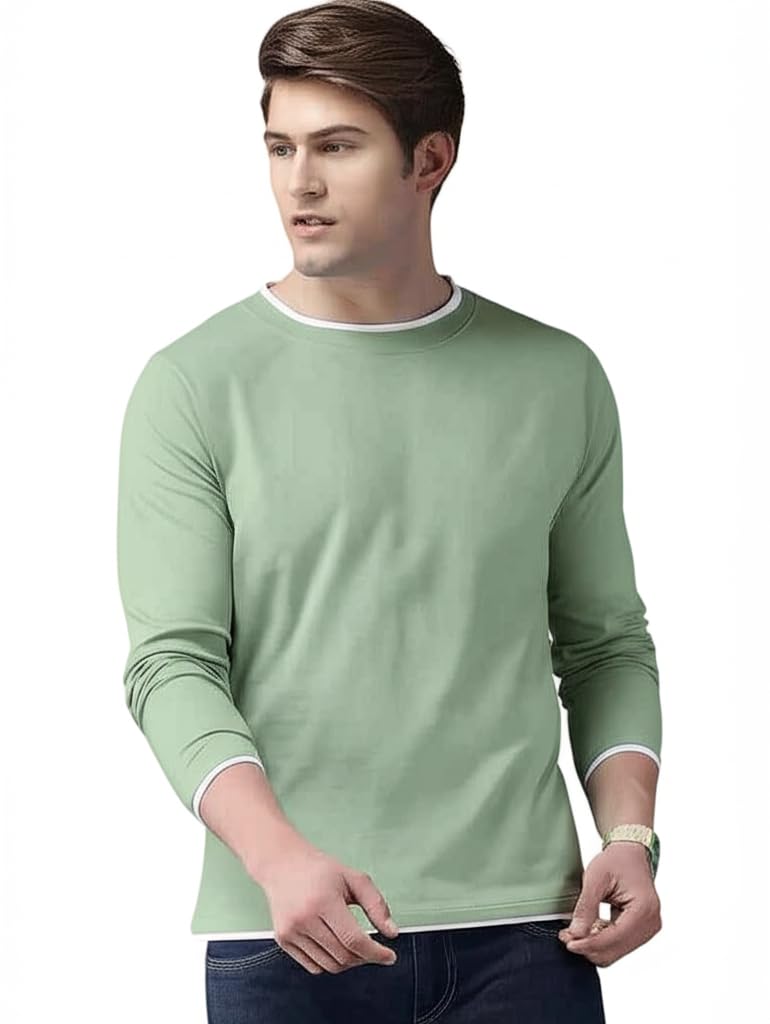 The Dry STATEMen's Full Sleeve Basic Fit T-Shirt with Contrast Tipping Details Neck