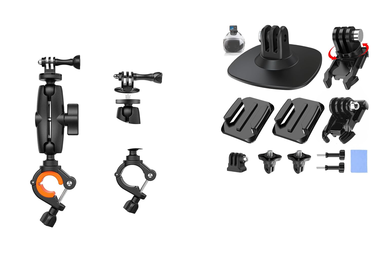 UNSTINCER 360° drehbarer Klebehalterung + Lenker Action Kamera Halterung für 8-35mm Stange Bundle